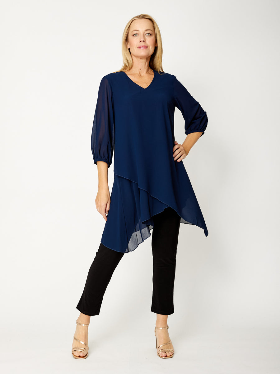 Andy Chiffon Overlay Tunic - Navy - 32081 – WD Designs Wholesale