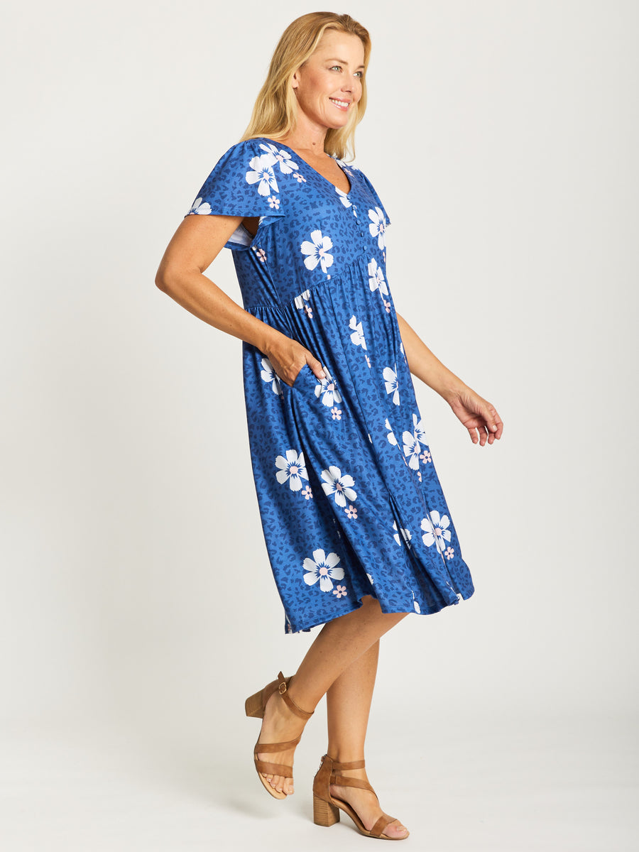 Flounce Jersey Dress-- Blue Floral- 31776 – WD Designs Wholesale