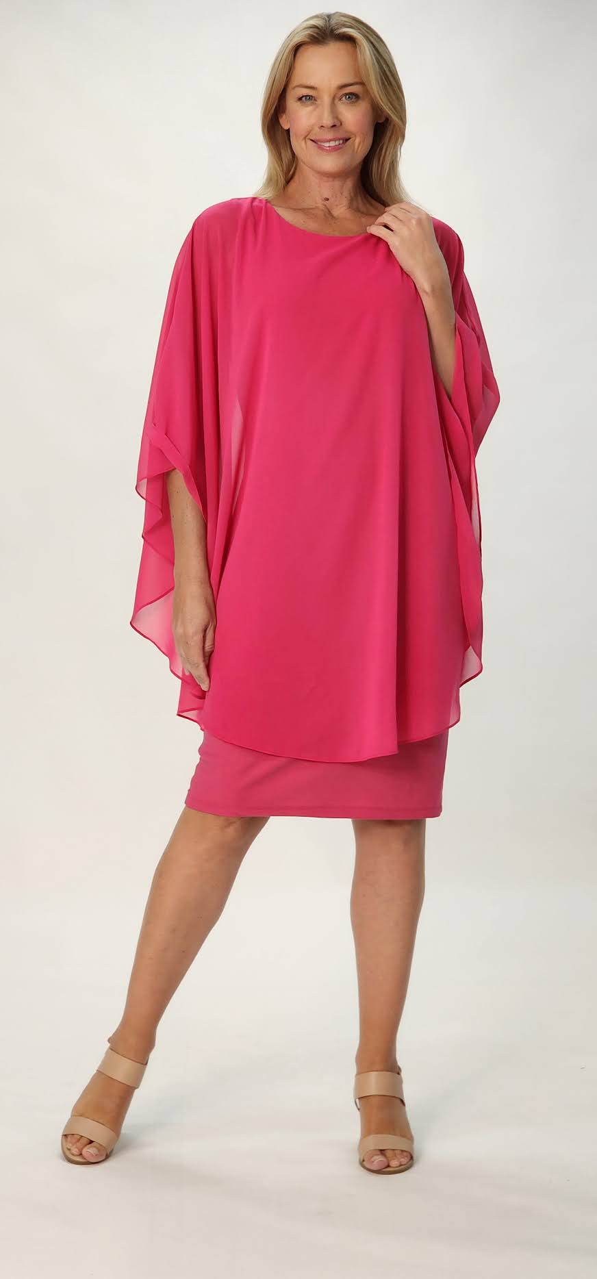 Chiffon Overlay Dress - Fushia Chiffon Overlay Dress - Fushia